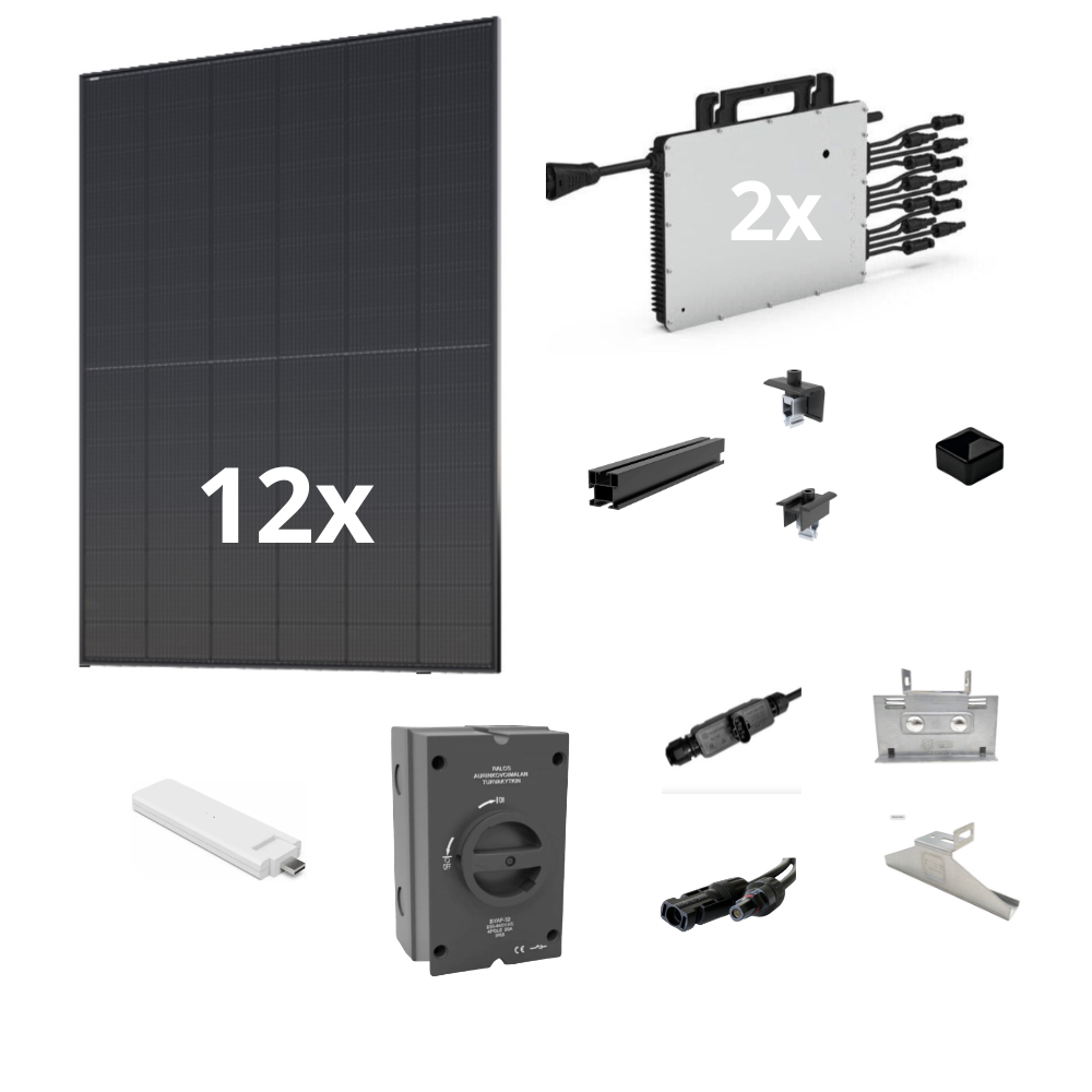 HOYMILES VOIMALA MIKROINVERTTERILLÄ, 12 x MUSTA AURINKOPANEELI